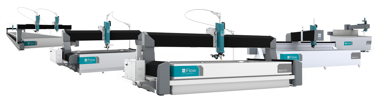 Full line up of Flow Mach Series Waterjets in a V shape