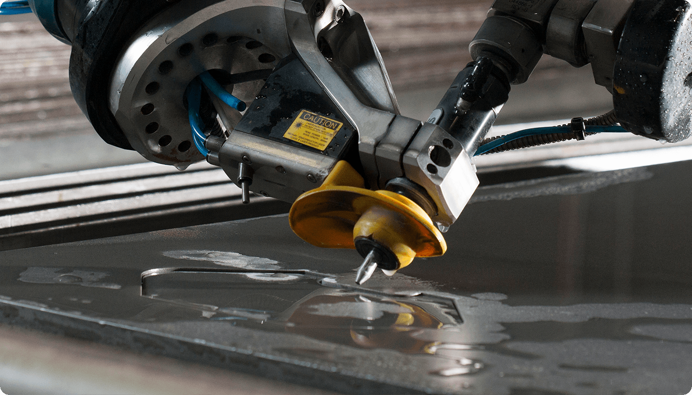 a waterjet cutting at a beveled angle