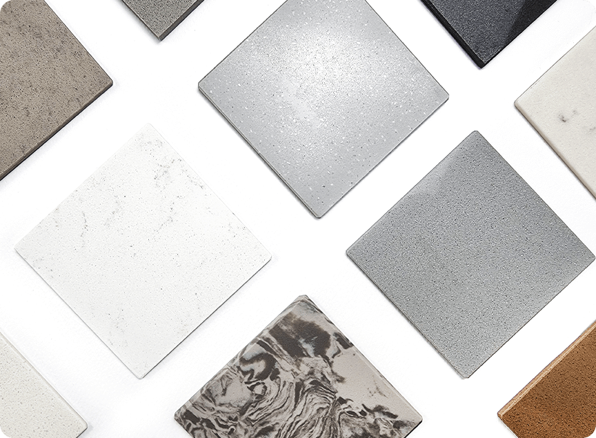 smaller square tiles or samples of stone